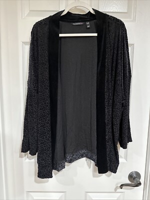 Isaac Mizrahi Live! 3X Mixed Media Cardigan Jet Black NEW