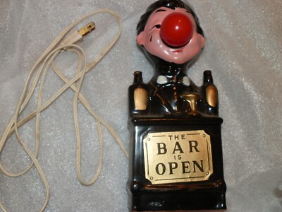 1950s Vintage THE BAR IS OPEN BARTENDER RED NOSE LAMP Japan Works Redware 8.5 