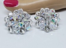 Vintage Aurora Borealis Crystal Clip-On Earrings 1"