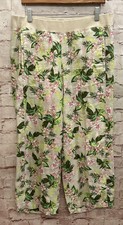 J.Jill LOVE LINEN Floral Cropped Wide Leg Pull- On Pant Elastic Waist Size M