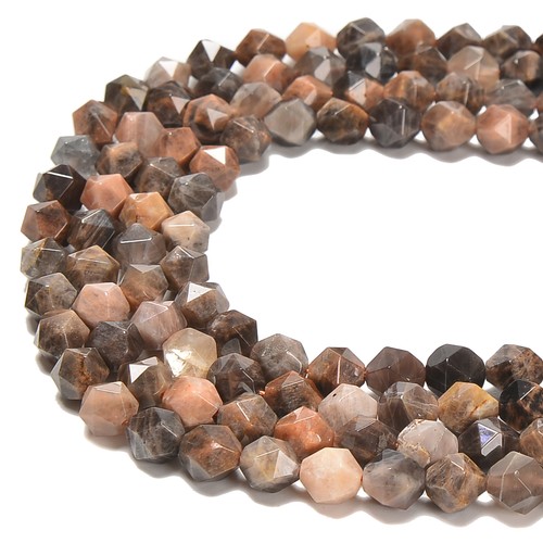 Natural Black Moonstone Faceted Star Cut Beads Size 8mm 15.5" Strand - Picture 2 of 2