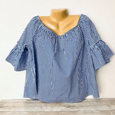NWT Gorgeous Ambiance 3X White Blue Stripes 3/4 Bell Sleeve Cotton Blouse Top