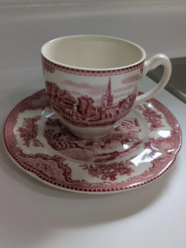Johnson Bros Pink Castles Coffee Cup And Saucer. 8 Available. Made In England
