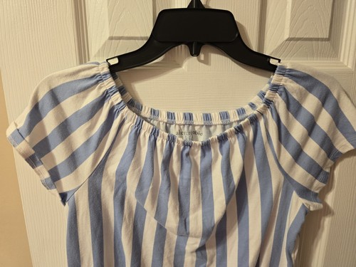 Abercrombie Kids Shirt Girls 15/16 Top Blue Stripe Puff Cap Sleeve Blouse - Picture 5 of 5