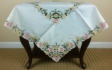 Embroidered Rose Flower 33x33" Square Embroidery Tablecloth Night Stand Cover