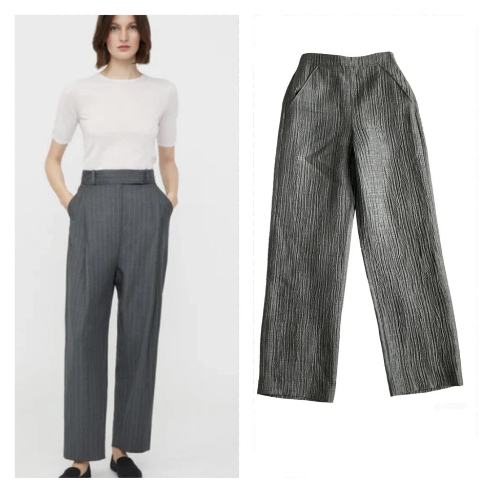 Pantalón Giorgio Armani Pantalones Pantalones Seda Mohair Efecto Arruga Recto Talla 2 Usado en Excelente Condición