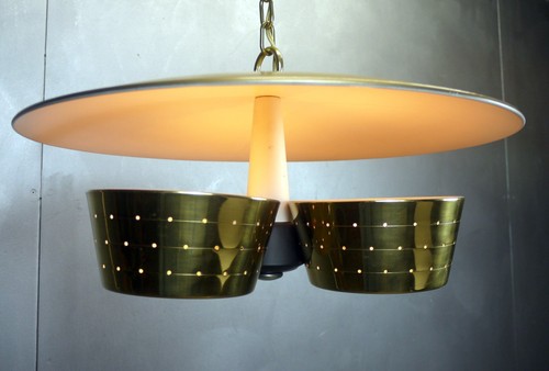 VIRDEN Mid Century MoD VTG Saucer THURSTON era Ceiling Chandelier PENDANT Light - Picture 9 of 19