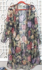 Vintage JBS Duster Womens 14W Green Floral Open Front USA Made Lightweight