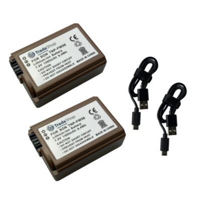 2x Kamera-Akku 1,3Ah + Typ-C Kabel für Sony Alpha NEX-5RK / 5RL / 5RY / 5R / 5T
