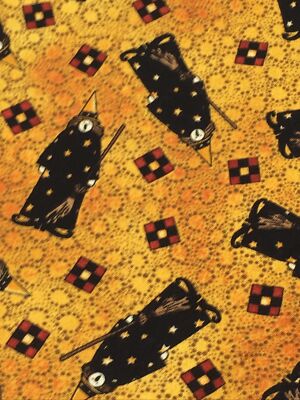 Debbie Mumm Fabric Witches with Broom Halloween on Orange Golden Texture 3Y
