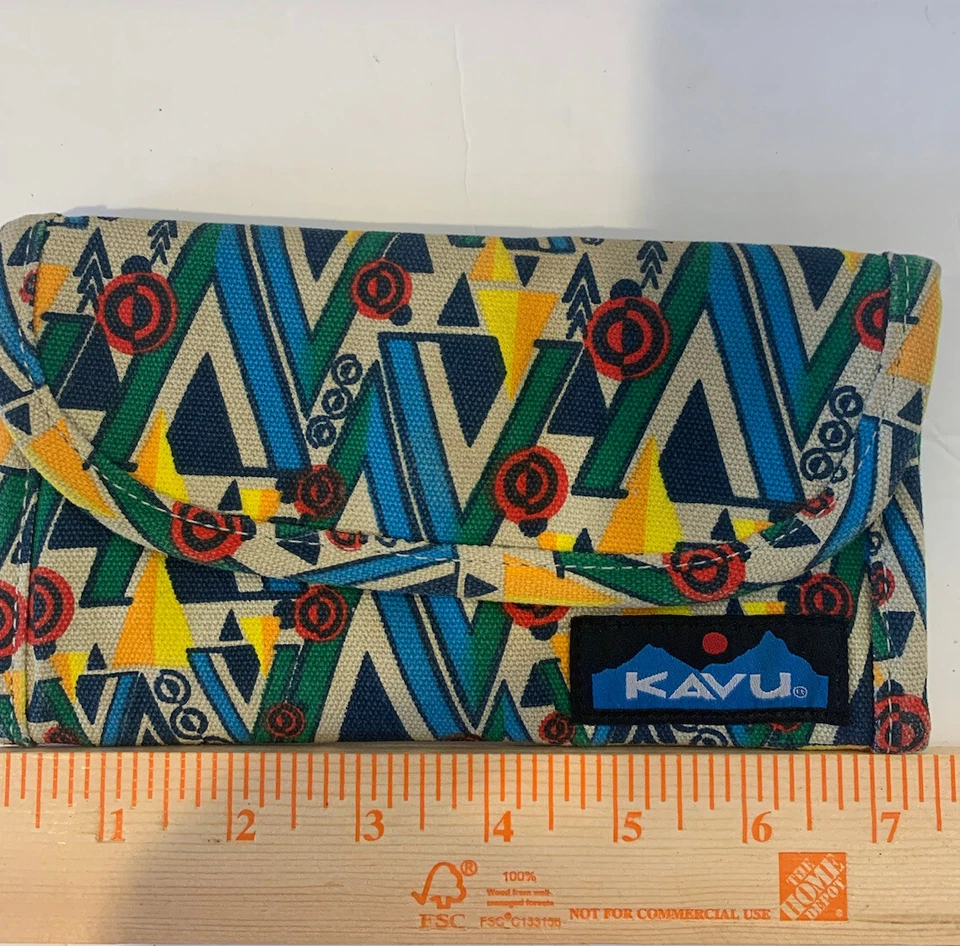 Cartera plegable triple gastadora grande Kavu Grimholda rara colores brillantes usada en excelente estado Foto 3 de 4