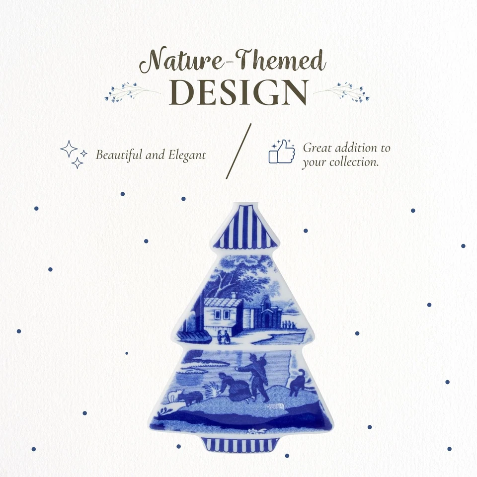 Adorno en forma de árbol italiano azul Spode, adornos colgantes para decoración navideña Foto 3 de 4