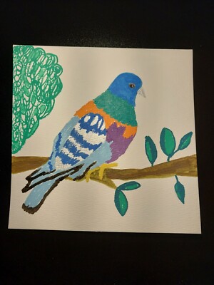 GAT PAINTING IMPRESSIONISM ORIGINAL COLLECTIBLE WHIMSICAL ANIMALS Pigeon 6x6 Art