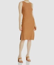 $70 Tahari Women's Brown Sleeveless Crewneck Ribbed Shift Dress Size S