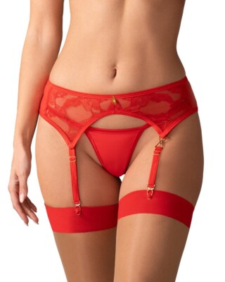 Roter Strumpfhalter mit floraler Spitze mit Trägern Obsessive Suspender Belt Aliosa