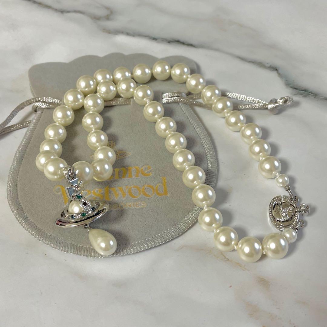 Vivienne Westwood Orb Necklace Choker White 1 Row Drop Pearl Vivienne Westwood Orb Necklace Choker White 1 Row Drop Pearl