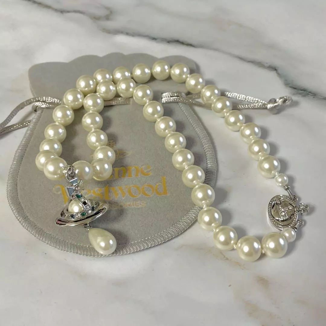 White Pearl Beaded Necklace by Vivienne Westwood on Sale