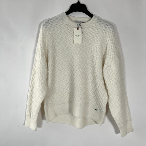 Ted Baker Wool Blend Cable Knit Sweater Dolman Sleeve Small Fisherman Neutral