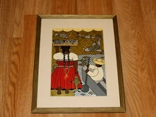 ELMA PRATT Mexico In Color Framed Matted Serigraph Silk Screened Print Fishing
