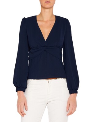 BA&SH Mwetty Long Sleeve V Neck Blouse In Navy Size 0 $350