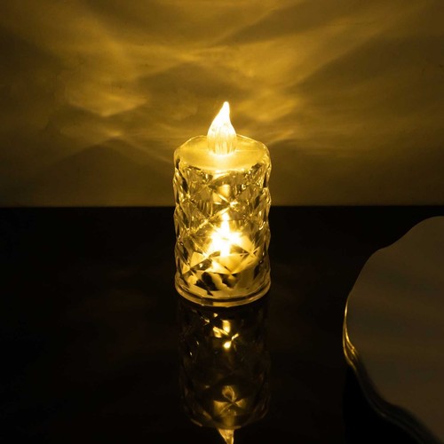 Clear 12 Flameless 3" Battery Operated LED Tealight Candles Diamond Design - 第 2/9 張圖片