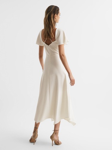 REISS ELENI CAP SLEEVE MIDI DRESS IN WHITE - Afbeelding 3 van 6