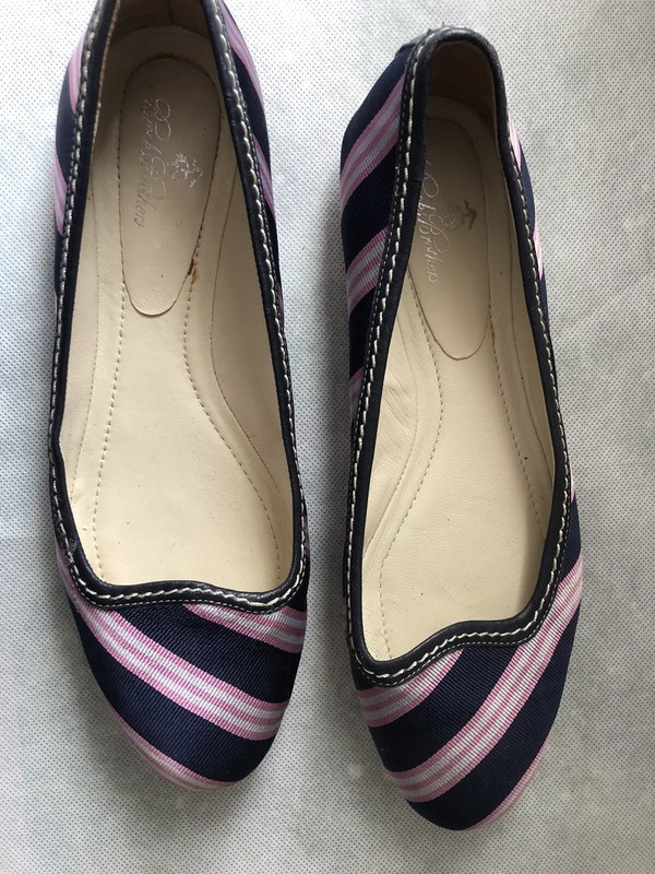 Brooks Brothers Navy Blue Striped Flat Loafer Shoes Women’s Sz 7.5 Reg $168