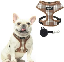 PUPTECK Soft Mesh Dog Harness and Leash Padded No Pull Harness Coffee Medium