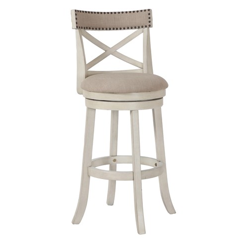 Benjara Curved X Shaped Back Swivel Barstool with Fabric Padded Seating, Antique