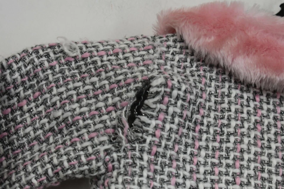 Cárdigan de piel manga larga frente abierto rosa y gris Blueberi Boulevard para niños pequeños 2T Foto 3 de 4