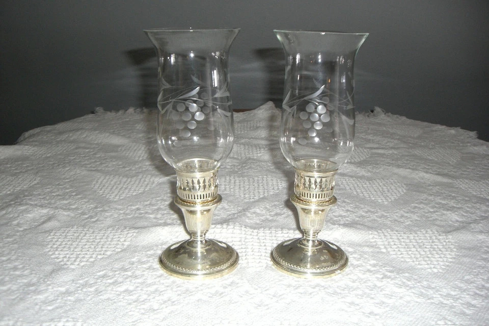 2 lámparas ROGERS ESTERLINA Y CRISTAL PONDERADAS 10" HURACANES, CHIMENEA GRABADA, AÑOS 40 Foto 2 de 4