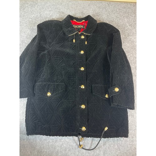 Vintage Escada Margaretha Ley Velvet Quilted Jacket Womens XL Gold Buttons Black - Picture 7 of 11