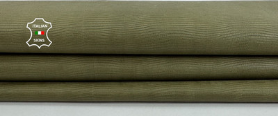 OLIVE GREEN LIZARD REPTILE EMBOSSED On Lambskin Leather hide 7+sqf 0.8mm #Z403