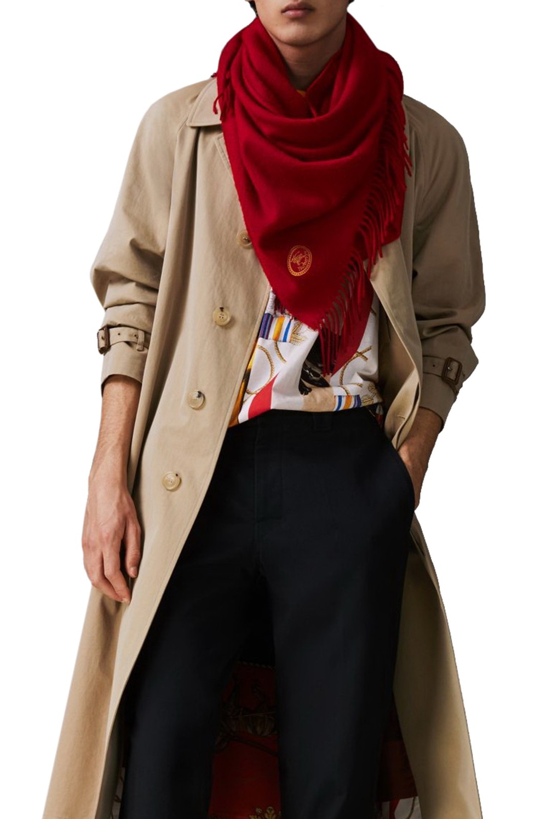 Ярко-красный шарф-шаль Burberry London унисекс из 100 кашемира 52390₽