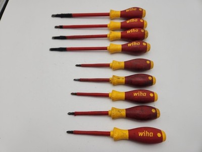 Lot of 9 Wiha Phillips & Flat Head Insulated Screwdrivers PH2x100 320N - Germany