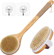 Dry Body Brush Set Natural Bristles Wood Handle Lymphatic Drainage Cellulite Too