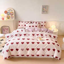 Duvet Cover Set Queen Size - Valentine's Love Romantic Red Heart Shaped Print...