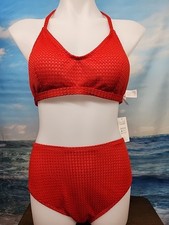 Nwt Cupshe Womens, Two Piece Swimsuit Size Large Textured Geometric Red Color