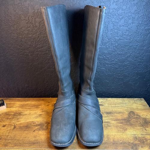 Durango Damskie 10M Czarne Skórzane Buty Inżynierskie Klamra Paski Wysoki Wał - Zdjęcie 2 z 7