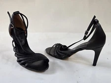 Free People Disco Fever Heel Strappy Shoe Black Leather Size EU 37 US 7 