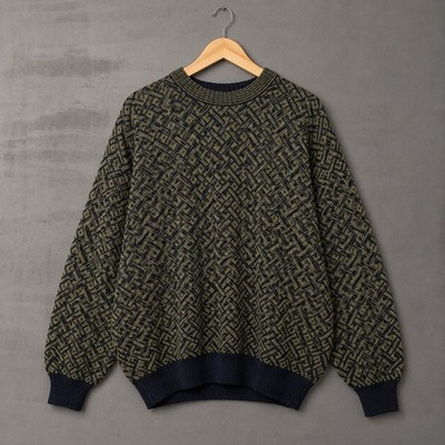 Vintage Giorgio Firenze Sweater Retro Green Geometric Knit Wool Alpaca Italy XL