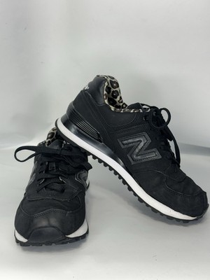 New Balance 574 Black Suede With Leopard Lining Sneaker Women 7.5