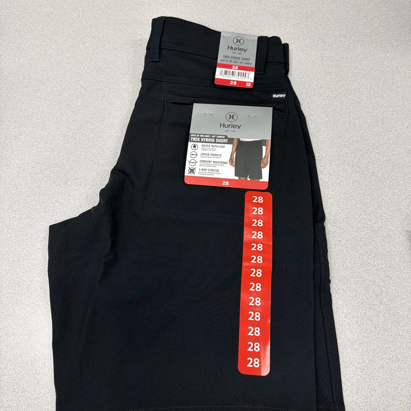 Hurley All Day Hybrid Shorts Black 20" Length Quick Dry Stretch Men's 28 New