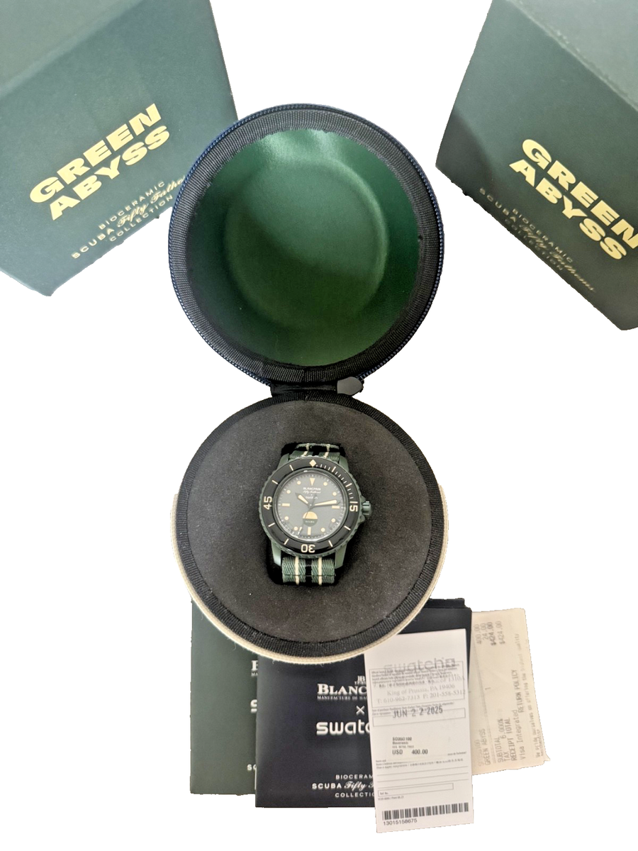 Blancpain X Swatch Green Abyss 中古 付属品完備 BLANCPAIN X SWATCH GREEN ABYSS SO35G100 Scuba Fifty Fathoms 2026