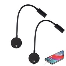 Dimmable RV Reading Light with USB Charging Port, DC Dimmable/ Black/ 2 Pack