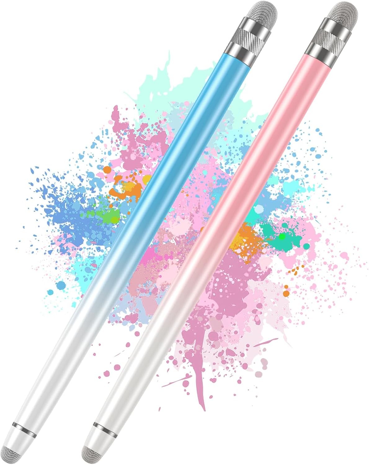 2PCS Dual-Tip Stylus Pens for Touch Screens - White Pink & White Blue