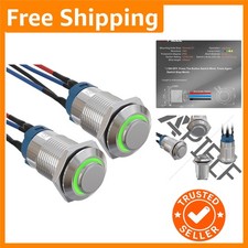 2-Pack 12mm Latching Stainless Steel Push Button Switch with LED Green Indicator