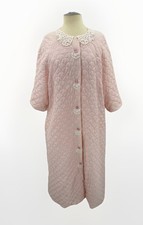 Vintage 50s/60s Barbizon Quilted Pink Satin Robe Sz Large Crocheted Lace Collar