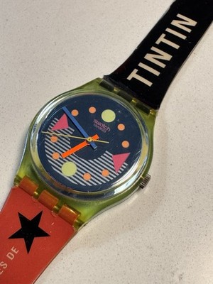 Swatch Tintin 2004 Quartz Analog Wristwatch 30m 34mm Green Plastic Case