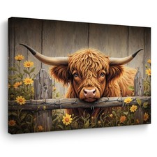 Highland Cow Wall Art, Rustic Farmhouse Floral Cows Pictures Wall Decor